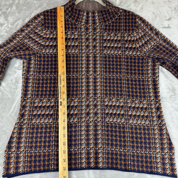 Appleseeds Mock Neck Sweater Women's Petite Large Brown‎ Navy Houndstooth (0736) - Picture 9 of 10